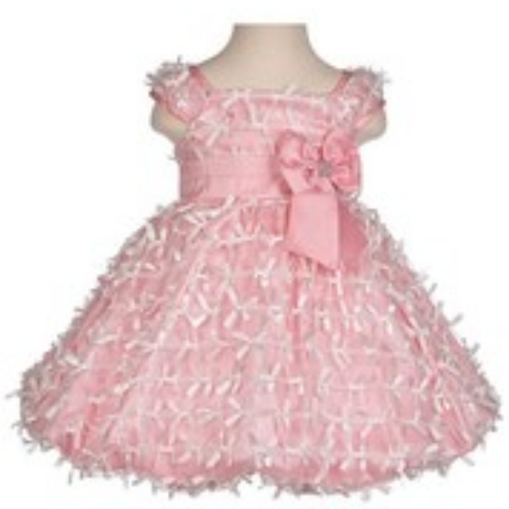 Toddler Girl Holiday Pageant Formal Birthday Party Fancy Bows Dress Pink Ivory